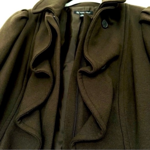 INC | Brown Cotton Ruffle Front Full Zip Up Blazer Jacket Size Medium - Picture 8 of 14